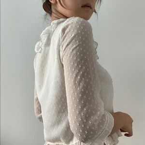 Zara Short Sleeve White Frill Blouse